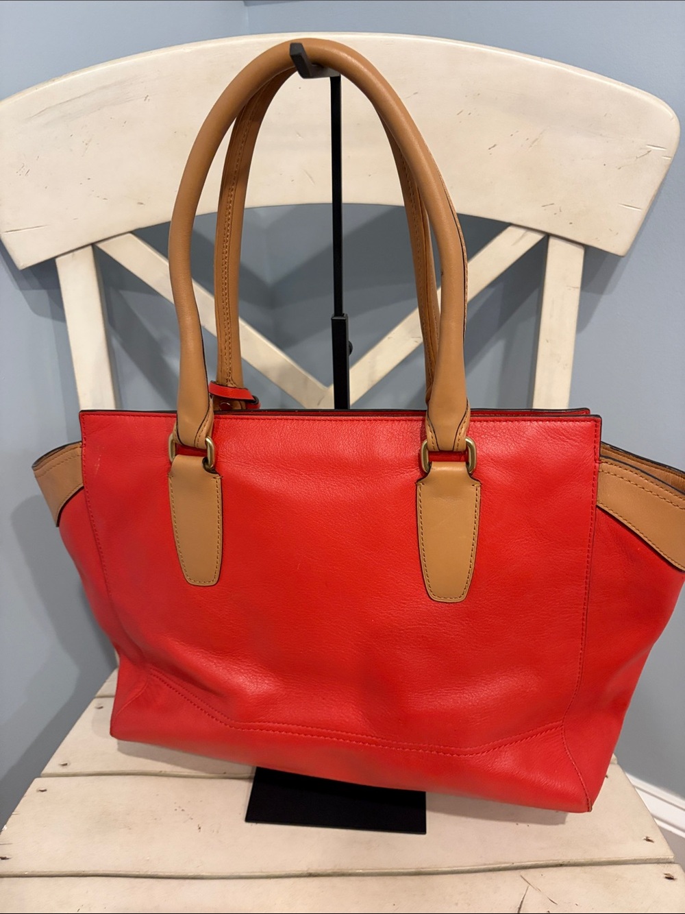 Coach Colorblock Leather Tote in Red, Navy & Tan with wallet - Picture 5 of 10